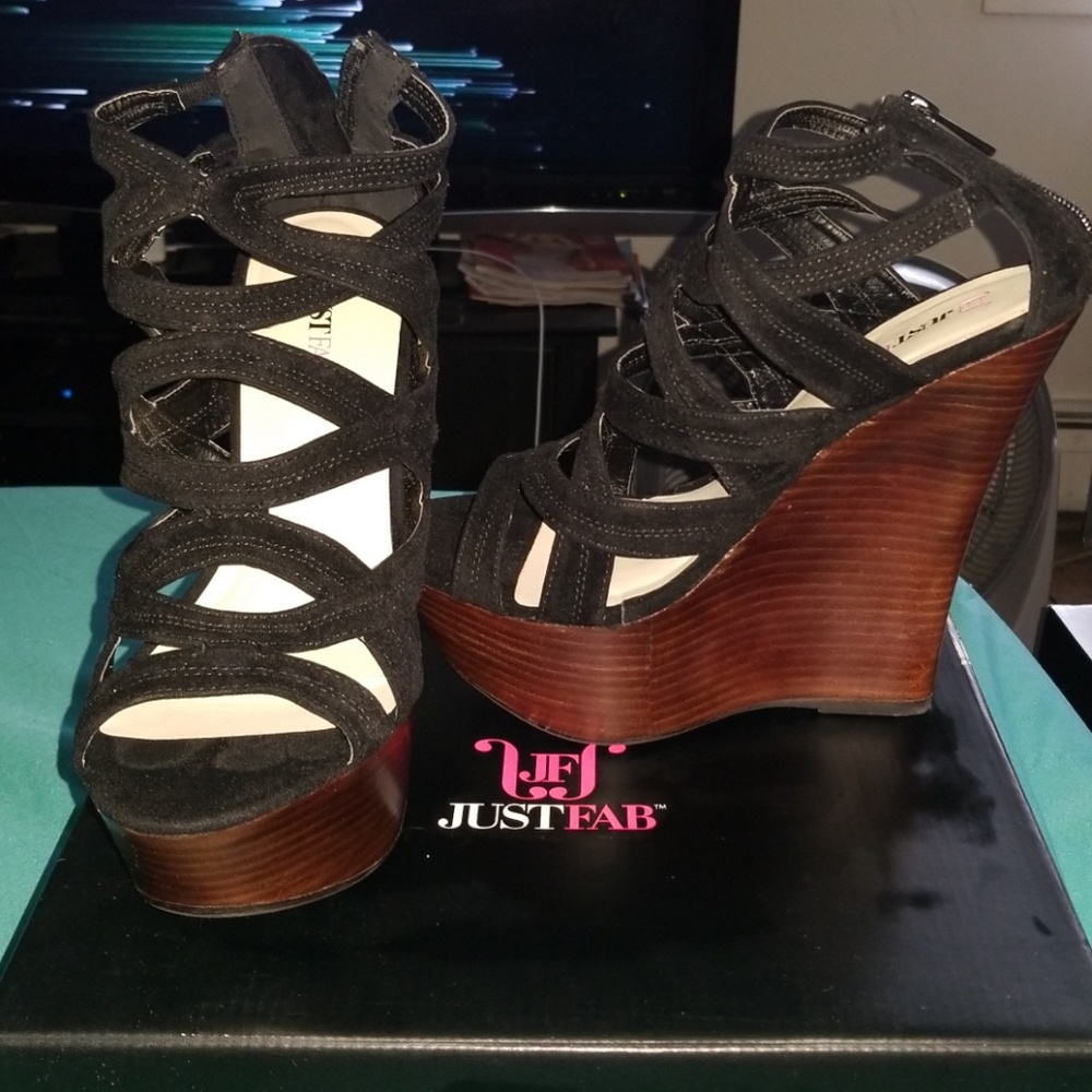 Black suede wedges